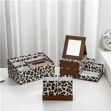 Juegos de organizadores de escritorio para oficina con estampado de leopardo