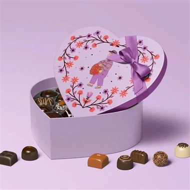 Caja de bombones de lujo con forma de corazón morado